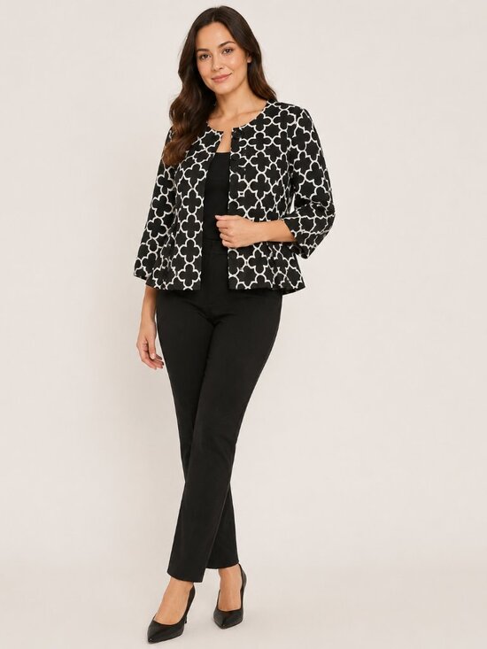 Petite Sophisticate Jackets & Blazers - Petite Sophisticate XS Black White Geometric Cropped Jacket Blazer 3/4 Sleeve